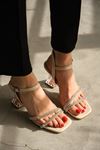 Kadın Olisa Şeffaf Taşlı Topuklu Ayakkabı - Ten Deri