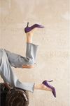 Kadın Armen İnce Kısa Topuklu Stiletto - Mor Deri