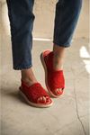 Kadın Elvis Örgü Yazlık Sandalet - Kırmızı