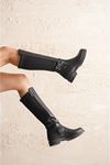 Kadın Tegan Dalgıç Malzemeli Dizaltı Çizme - Siyah
