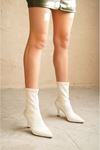 Kadın Lopez Streç Malzeme Sivri Burun Topuklu Bot - Beyaz