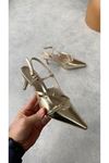Kadın Postina Tokalı Kısa Topuklu Ayakkabı - Altın