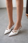 Kadın Postina Tokalı Kısa Topuklu Ayakkabı - Beyaz