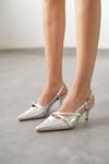 Kadın Postina Tokalı Kısa Topuklu Ayakkabı - Gümüş