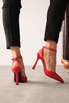 Kadın Motta İnce Topuklu Ayakkabı - Kırmızı-Rugan