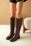 Kadın Poter Düz Tabanlı Çizme - Kahve-Kroko