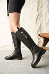 Kadın Gail Düz Tabanlı Tokalı Çizme - siyah-deri
