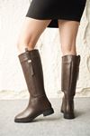 Kadın Gail Düz Tabanlı Tokalı Çizme - Kahve-Deri