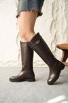 Kadın Nantes Düz Tabanlı Tokalı Çizme - Kahve-Deri