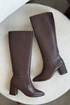 Kadın Akel Diz Altı Çekme Çizme - Kahve-Deri