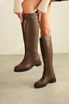 Kadın Poter Düz Tabanlı Çizme - Kahve-Deri