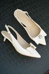 Kadın Tesla Kısa Topuklu Papyonlu Ayakkabı - Beyaz-Rugan