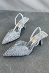Kadın Monezza Topuklu Cam Kırığı Taşlı Ayakkabı - Gümüş